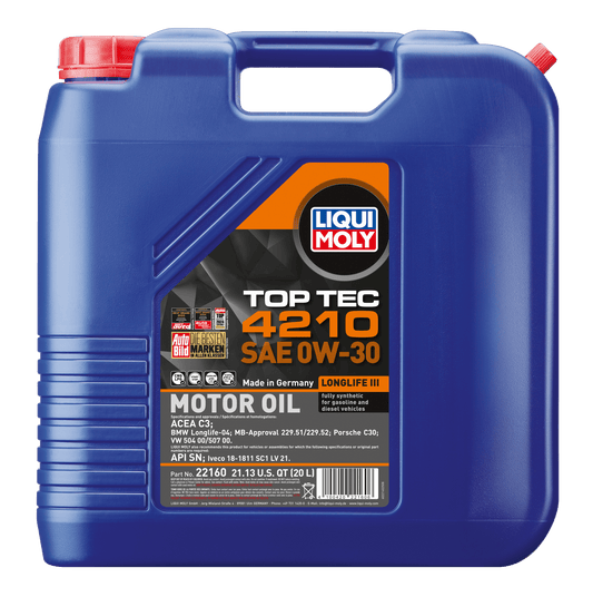 LIQUI MOLY 0W-30 20L 22160 TOP TEC 4210 VW504/507 - AudiGear.com - Lubricants