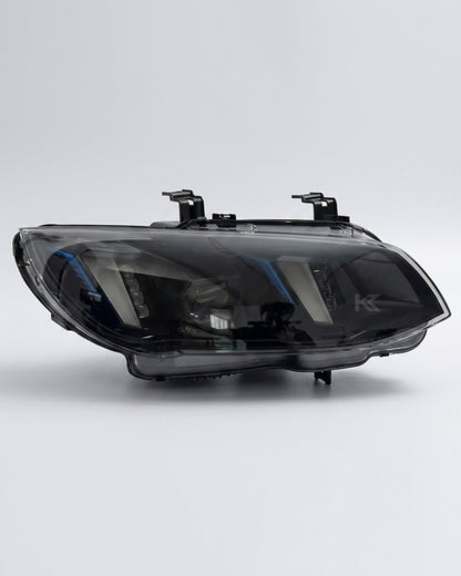 K2 Industries BMW M3 E92/E93 Snake Eye LCI LED headlight assembly with dual-color DRL for 2010-2013 3 Series models.