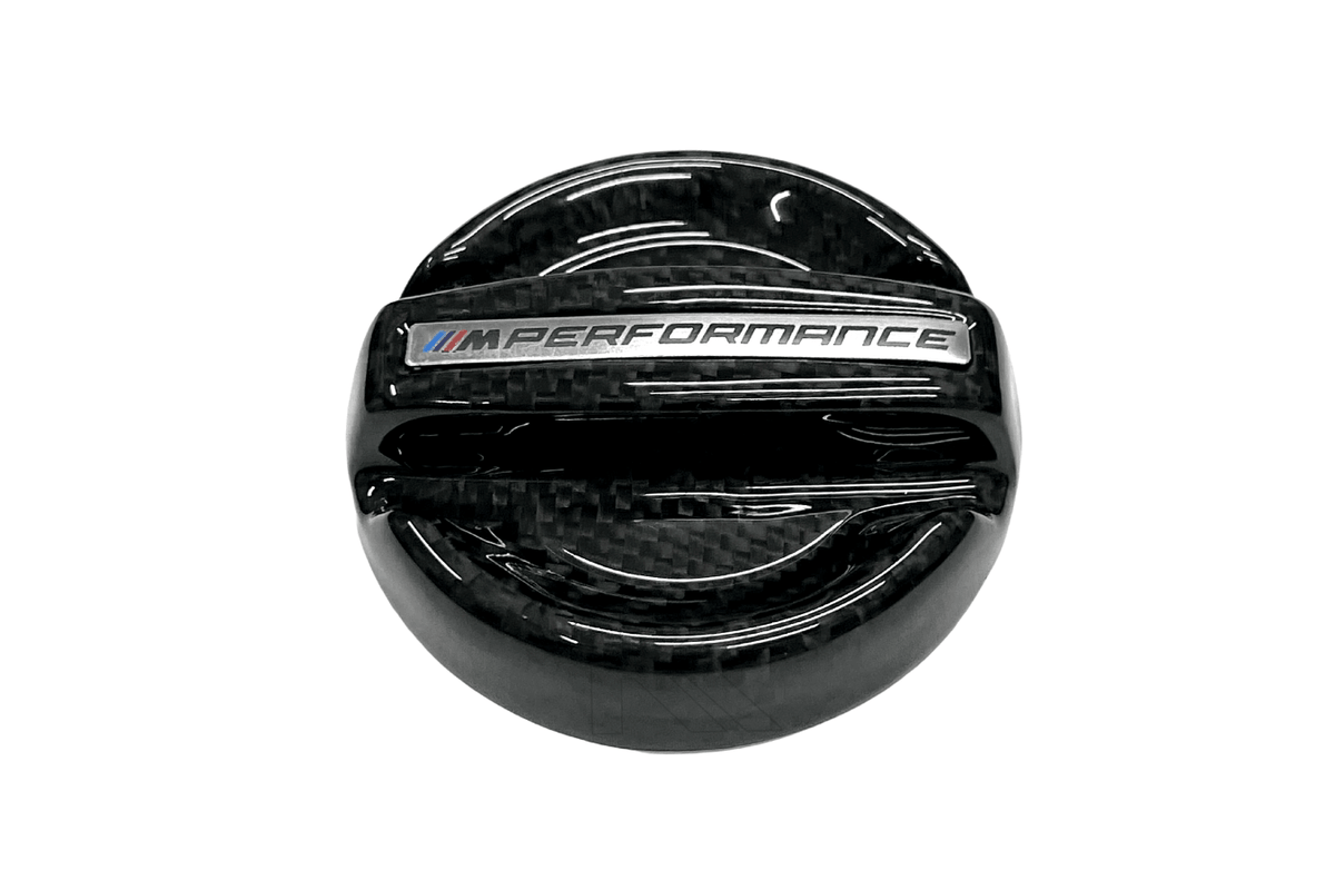 K2 Industries BMW MPerformance Carbon Fiber Engine Oil Cover V1, lightweight carbon fiber engine oil cap for BMW vehicles.