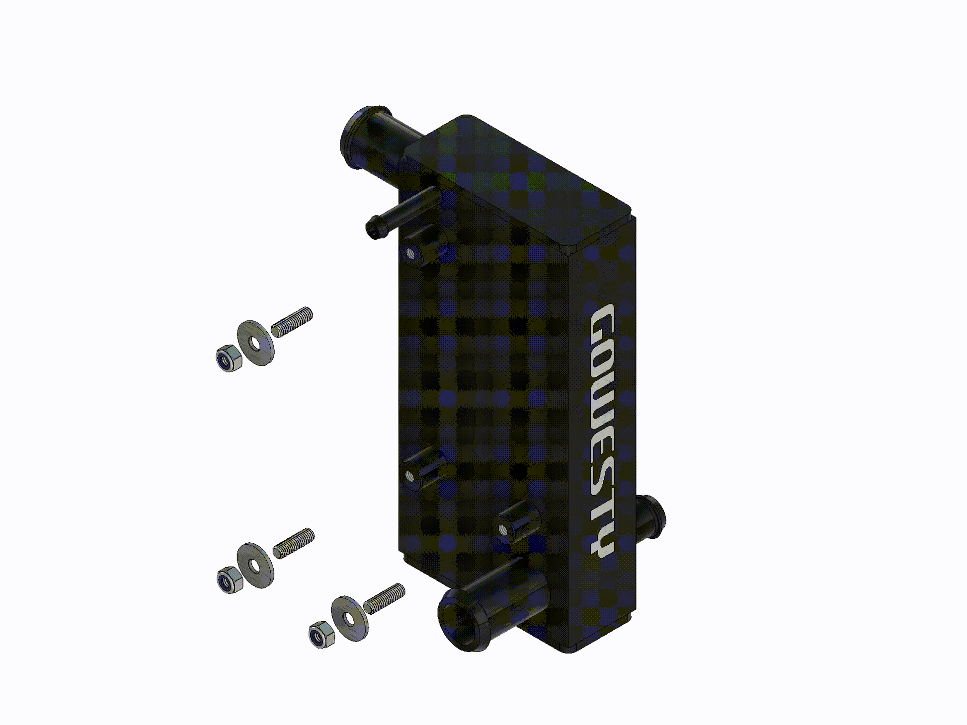 Aluminum coolant junction for 2WD Waterboxer engine cooling system, shown in a technical animation.