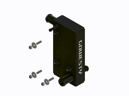 Aluminum coolant junction for 2WD Waterboxer engine cooling system, shown in a technical animation.