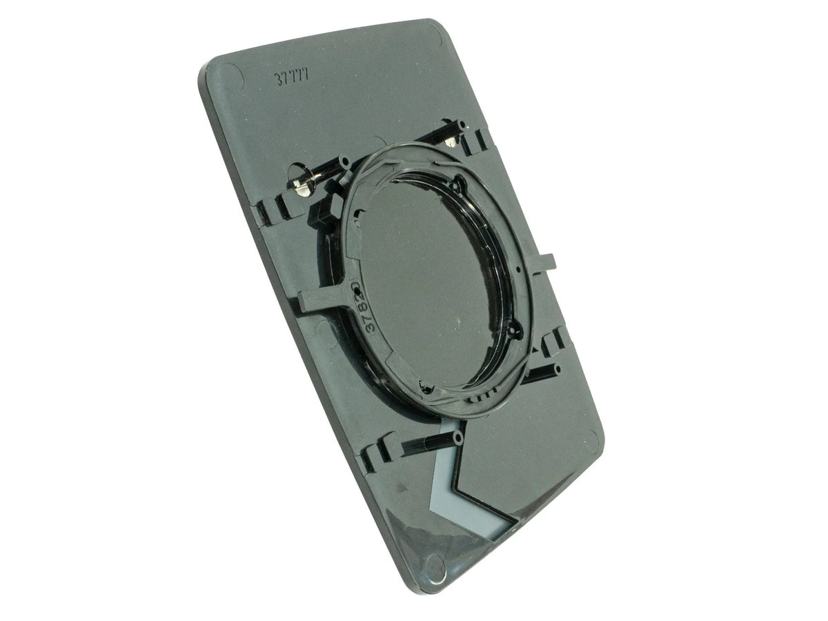 GoWesty aftermarket power mirror glass replacement, close-up view of reflective glass panel with mounting backing