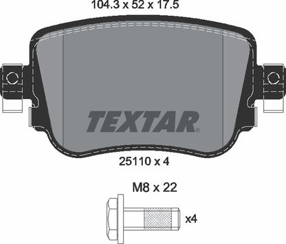 7N0698451A TEXTAR OES BRAKE PADS REAR AUDI VW 2015-2021