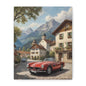 Vintage 1957 BMW 507 Roadster Canvas Wall Art | Bavarian Alpine Village Canvas Print | Impressionist Classic European Sports Car Art for Living Room & Office