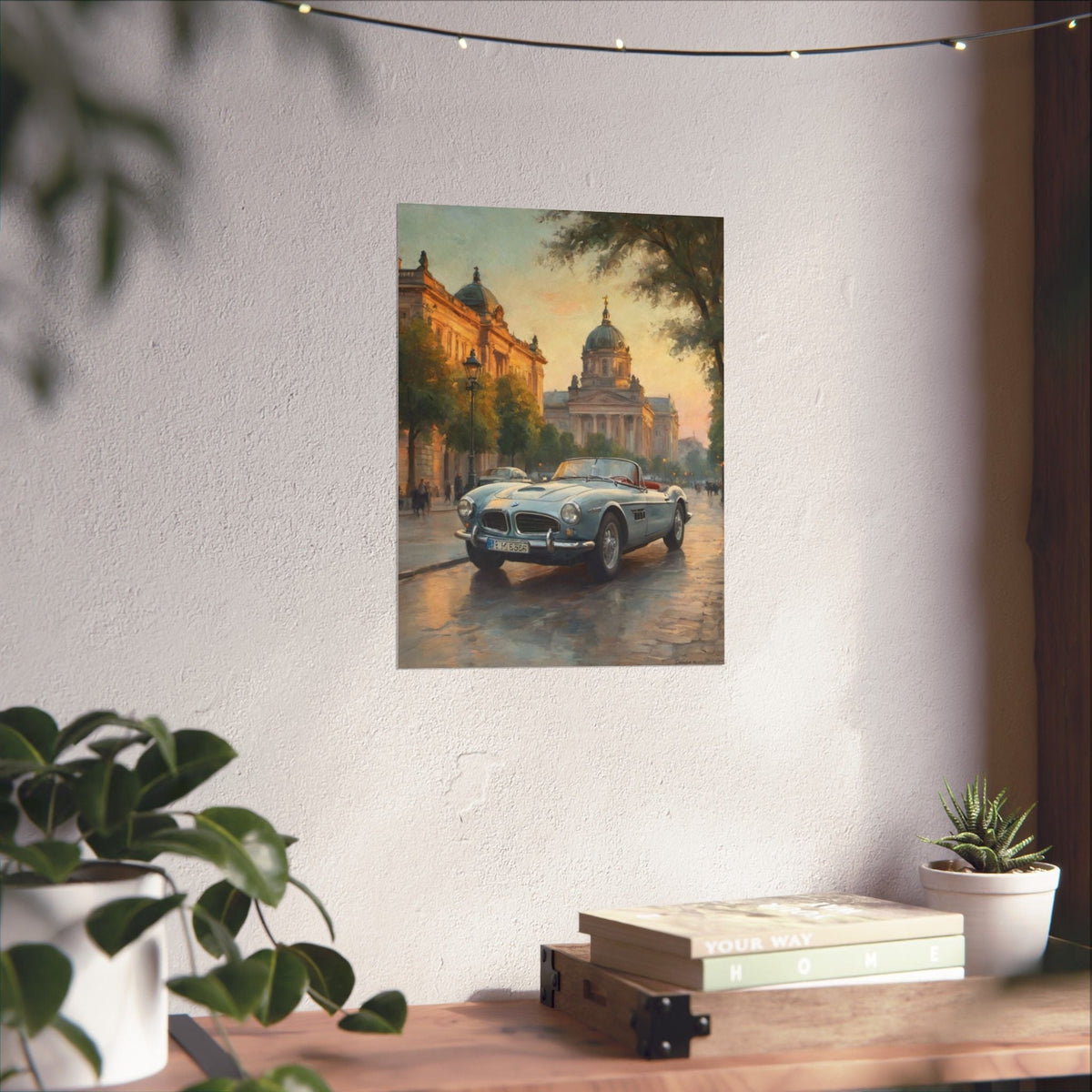 Vintage 1957 BMW 507 Roadster Poster | European City Boulevard Sunset Wall Art | Impressionist European Classic Sports Car Fine Art Paper Print