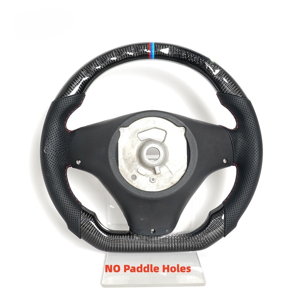 Vekto carbon fiber steering wheel for BMW E90/E92/E93 manual 2006-2013, close-up view of sleek, lightweight racing-style steering wheel