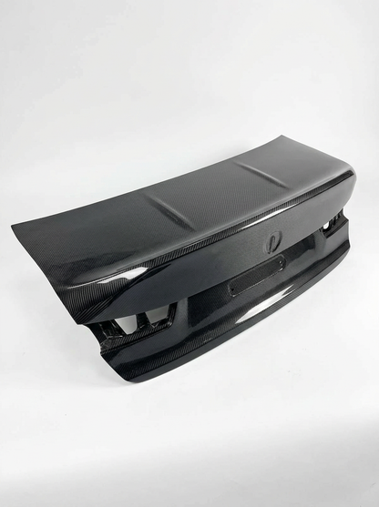 BMW 3 Series G80 M3 CSL style carbon fiber trunk by K2 Industries, showcasing sleek gloss finish and aerodynamic design.