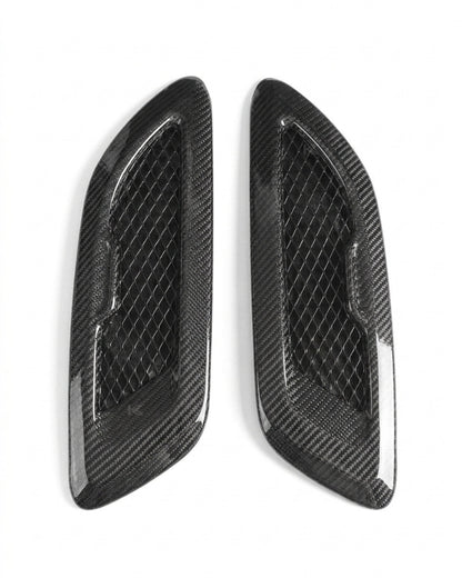 BMW F80 M3, F82 M4, F87 M2, F90 M5, G30 carbon fiber hood vents by K2 Industries, showing sleek, lightweight vent design.