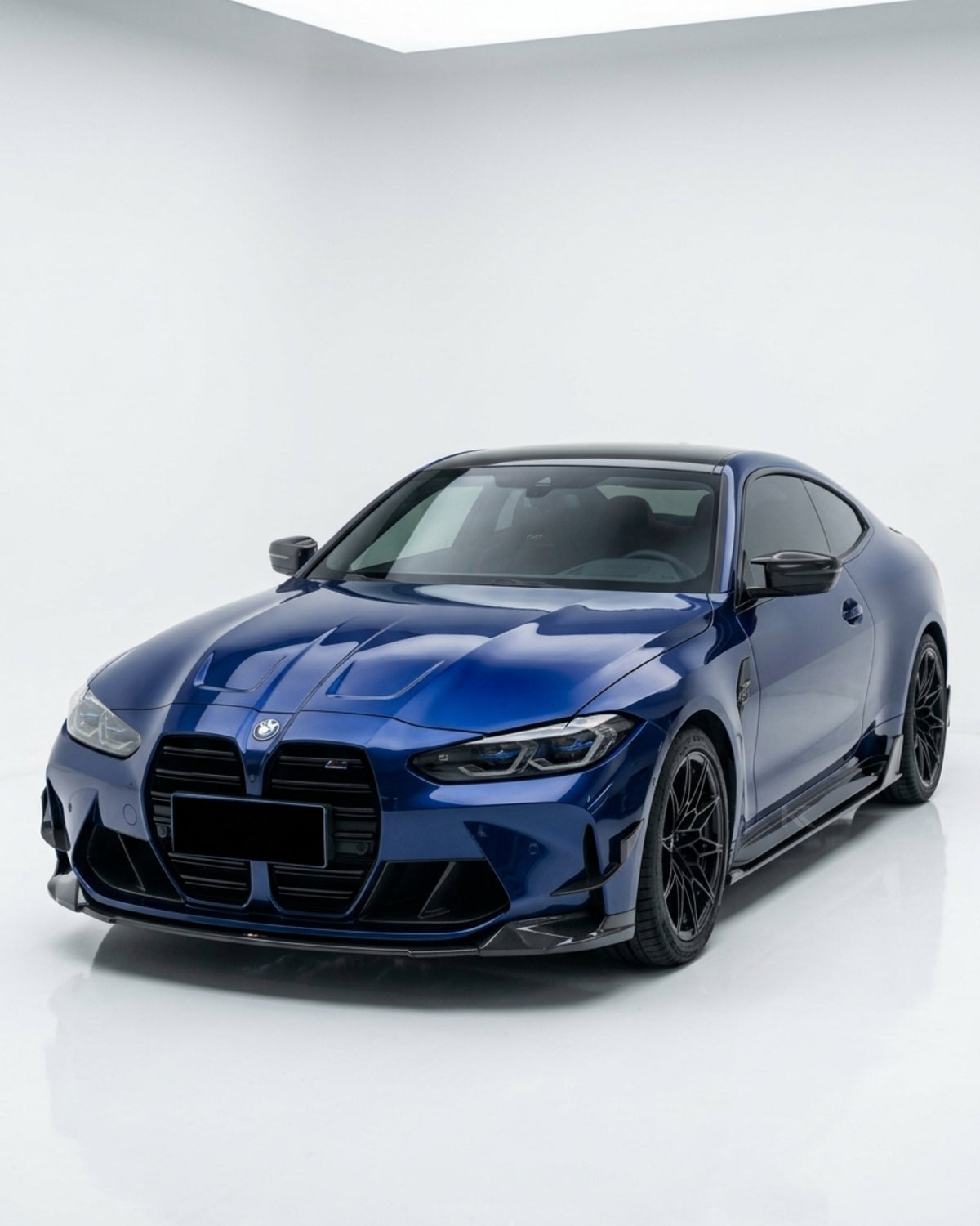 BMW M3 G80, M4 G82, G83 carbon fiber side skirt extensions by K2 Industries, showing sleek dry carbon fiber finish.