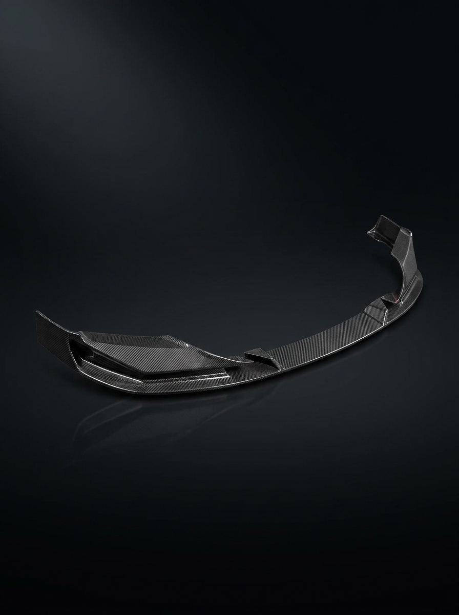 BMW 5 Series F90 M5 3D Style carbon fiber front lip by K2 Industries, showing sleek, textured exterior design for the front bumper.