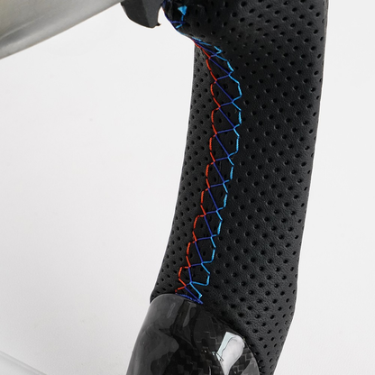 Vekto carbon fiber steering wheel for BMW F30 F-Series, featuring sleek design and ergonomic grip, shown from top view.