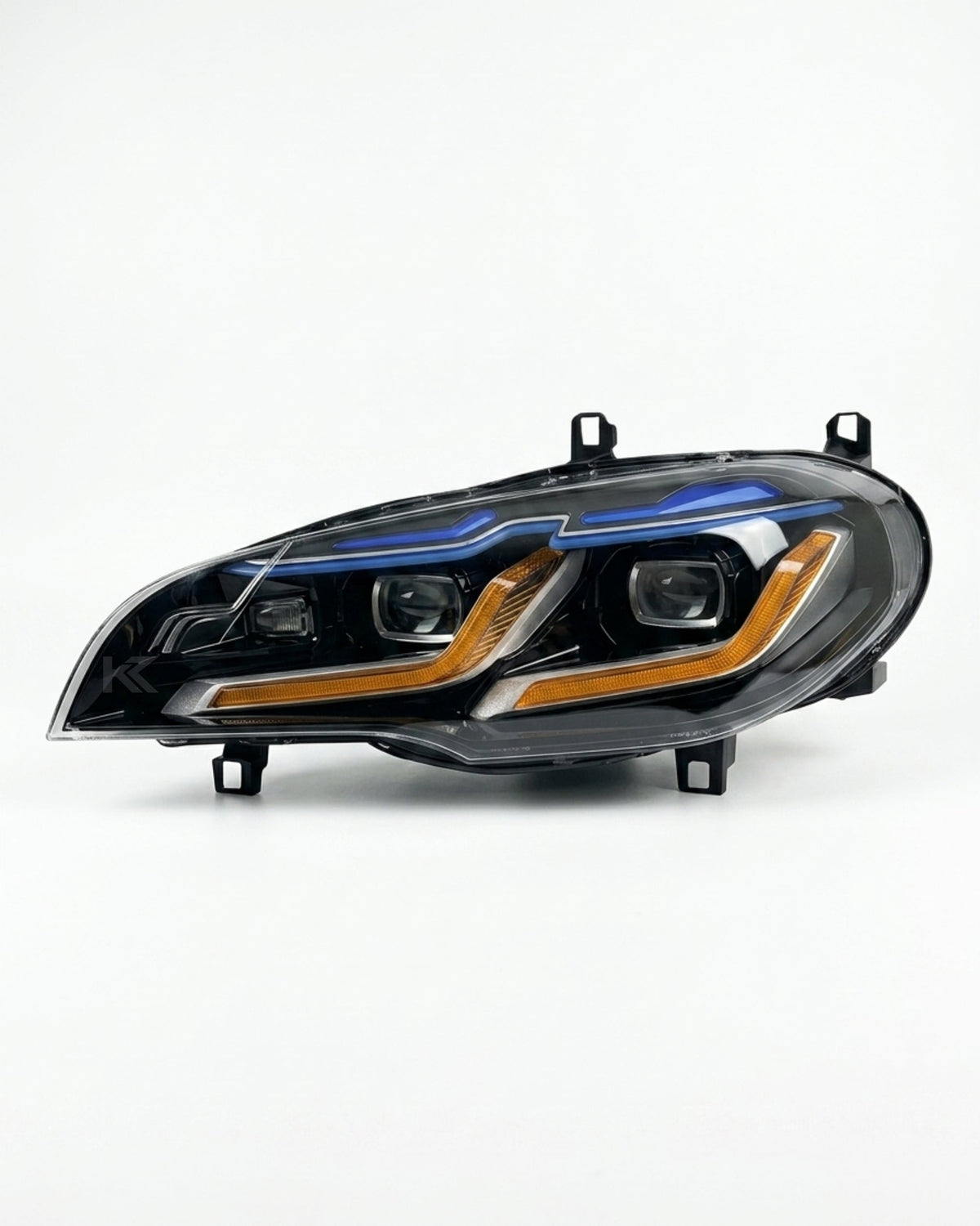 BMW X5 E70 LED headlights upgrade by K2 Industries, showing sleek, high-performance headlight units with LED bulbs and modern design.