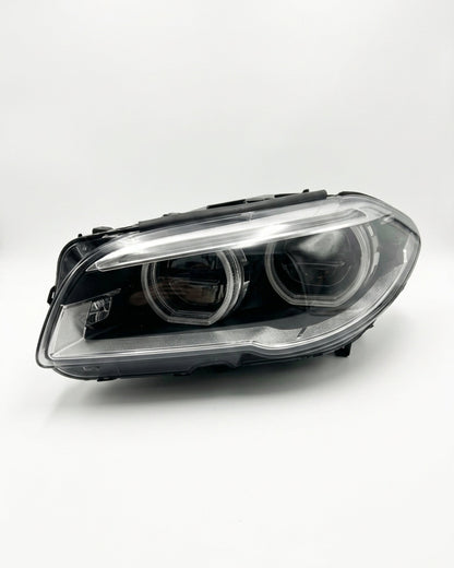 BMW 5 Series F10 F11 F18 factory style LED headlights by K2 Industries, front view showing sleek headlight design and LED details.