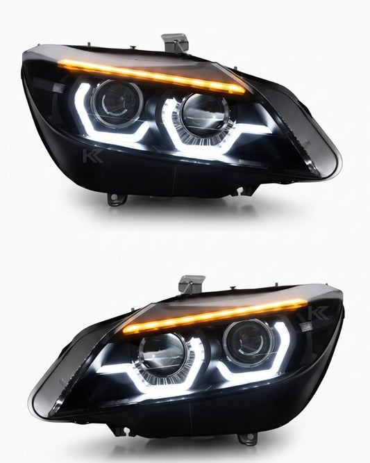 BMW Z4 E89 headlights with LED laser lens from K2 Industries, featuring modern design and bright illumination, for 2009-2016 models.