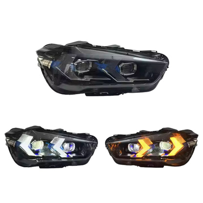 BMW X1 F48 LED headlights by K2 Industries, arrow style design, featuring modern daytime running lights and sleek headlamp details.
