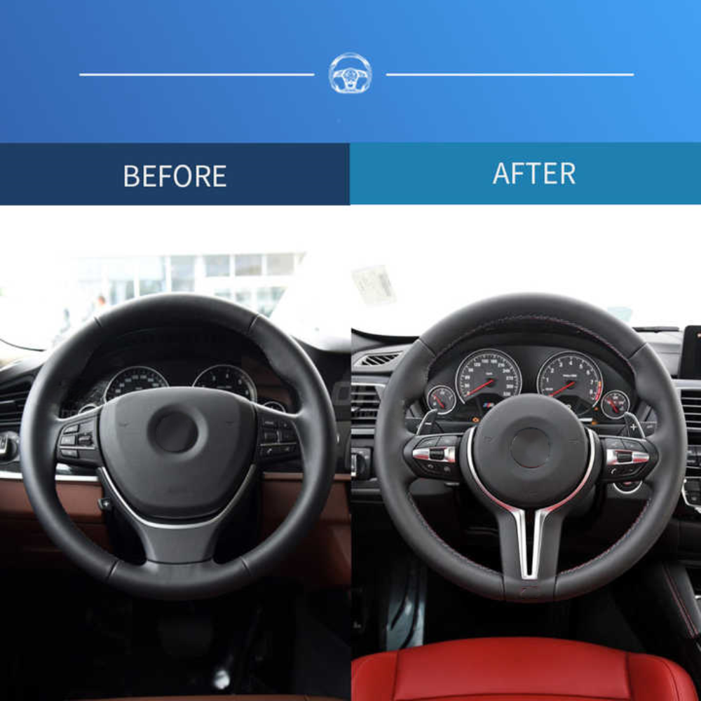 Vekto BMW E90/E91/E92/E93 M3 and E70/E71/E72 E84 X1 M Performance steering wheel with sporty design and leather accents.
