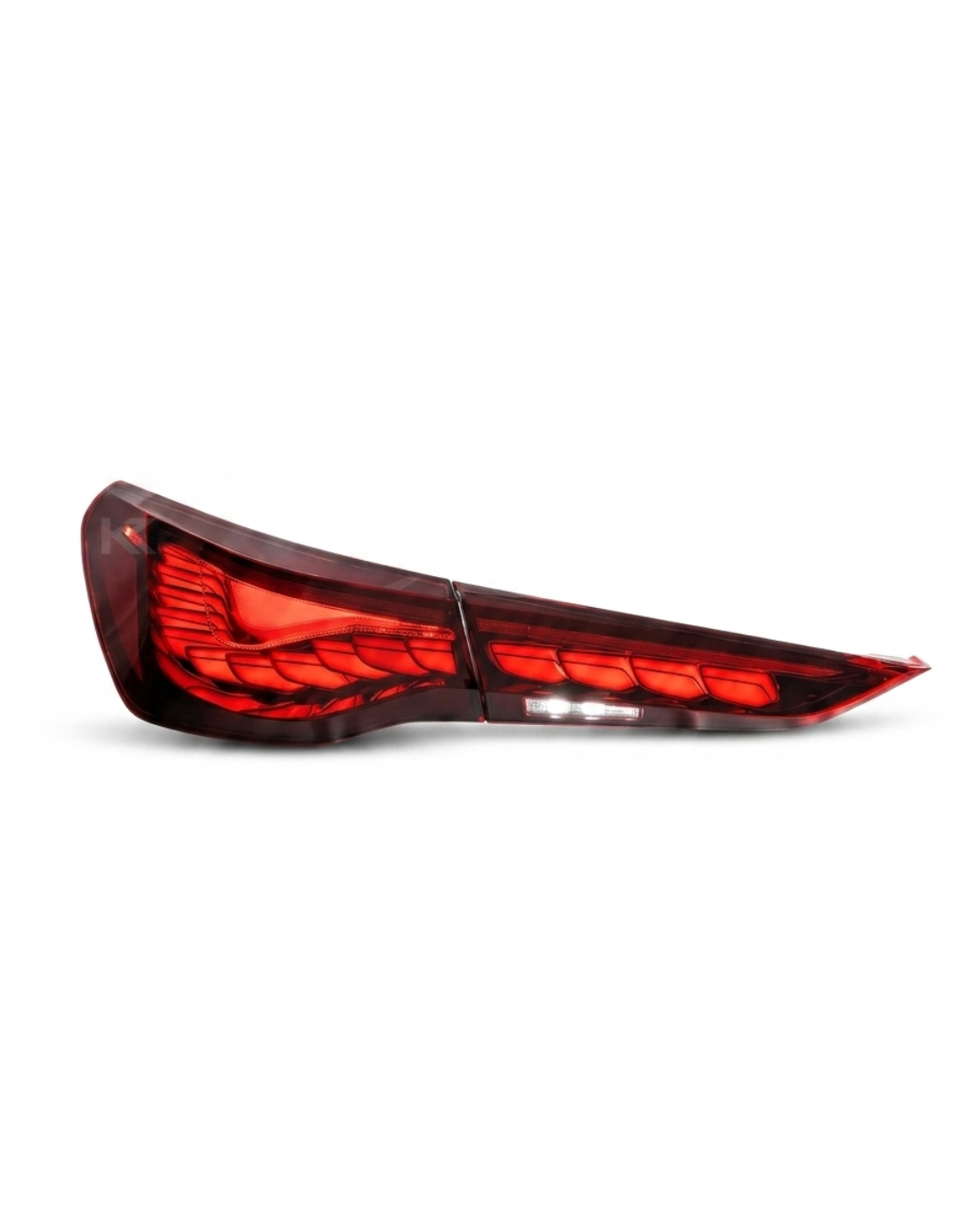 BMW 4-Series G22 G23 G82 M4 GTS OLED style LED tail lights by K2 Industries, showcasing sleek red and clear lens design.
