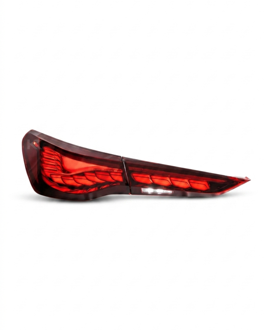 BMW 4-Series G22 G23 G82 M4 GTS OLED style LED tail lights by K2 Industries, showcasing sleek red and clear lens design.