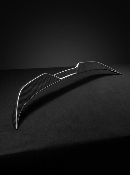 BMW 2 Series G42 MP Style carbon fiber spoiler by K2 Industries, showcasing sleek aerodynamic design on a black car.