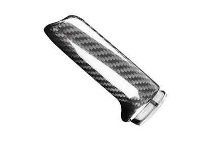 BMW carbon fiber handbrake lever cover by K2 Industries, showcasing sleek black carbon fiber material on the handbrake lever.