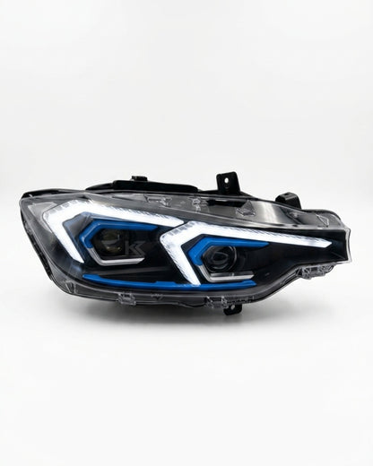 BMW 3-Series F30 F35 LAZER V2 LED headlights by K2 Industries, featuring sleek design and advanced lighting technology.