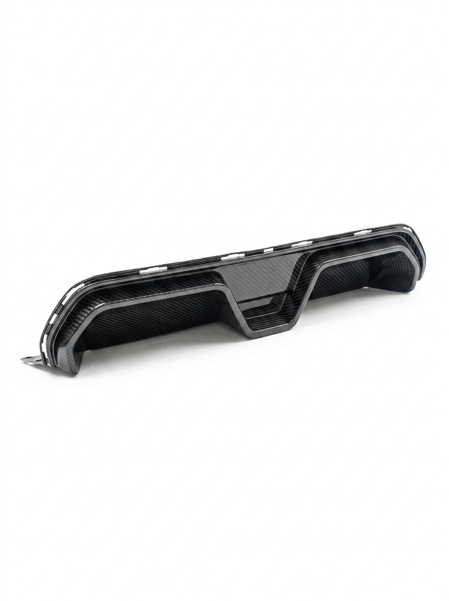 BMW 5 Series F90 M5 CS Style carbon fiber rear diffuser by K2 Industries, showcasing sleek aerodynamic design and textured finish.