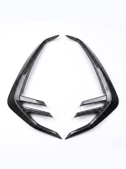 BMW 3/4 Series G80/G81/G82/G83 dry carbon fiber fender vents by K2 Industries, showcasing sleek, textured carbon fiber design.