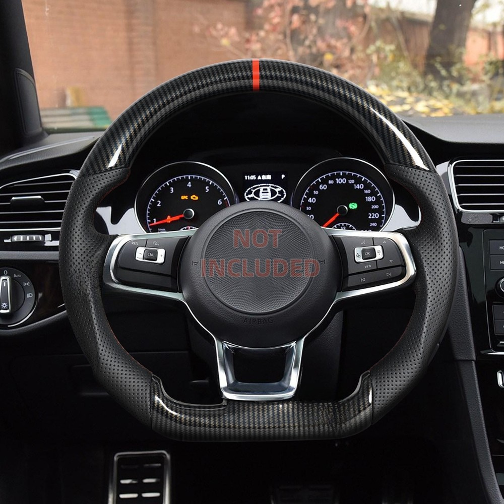 Vekto Hydro-Dip carbon fiber steering wheel for Volkswagen Golf GTI, Golf R, MK7/MK7.5 R-Line 2015-2019, close-up view