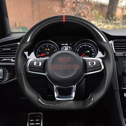 Vekto Hydro-Dip carbon fiber steering wheel for Volkswagen Golf GTI, Golf R, MK7/MK7.5 R-Line 2015-2019, close-up view