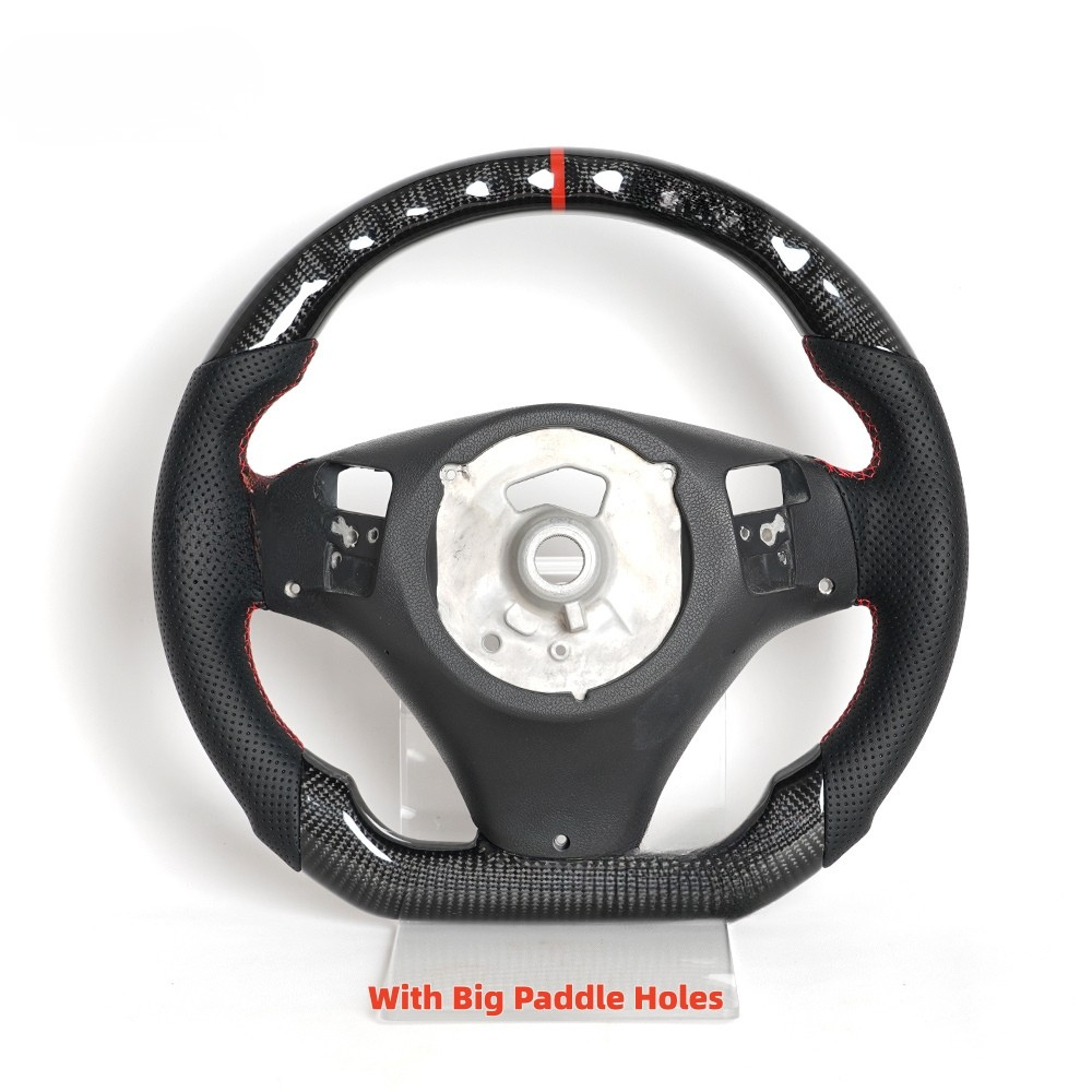 Vekto carbon fiber steering wheel for BMW E90 E91 E92 E93 models, showcasing sleek black carbon fiber surface and ergonomic design.
