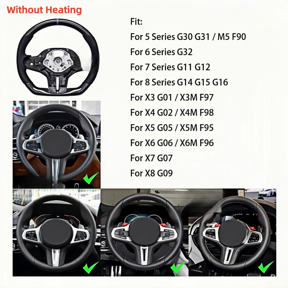 Vekto M Sport carbon fiber heated LED steering wheel for BMW G Series F90 2018+ with textured grip and illuminated controls.