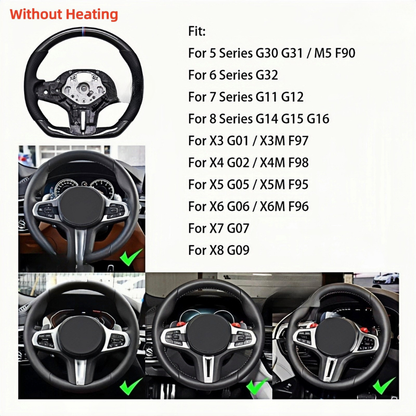 Vekto M Sport carbon fiber heated LED steering wheel for BMW G Series F90 2018+ with textured grip and illuminated controls.
