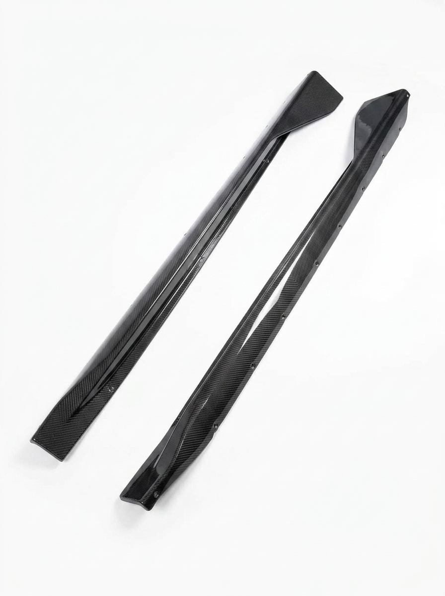 K2 Industries BMW 3/4 Series G80 G81 G82 G83 MP Style carbon fiber side skirts installed on a 2019-2024 model.