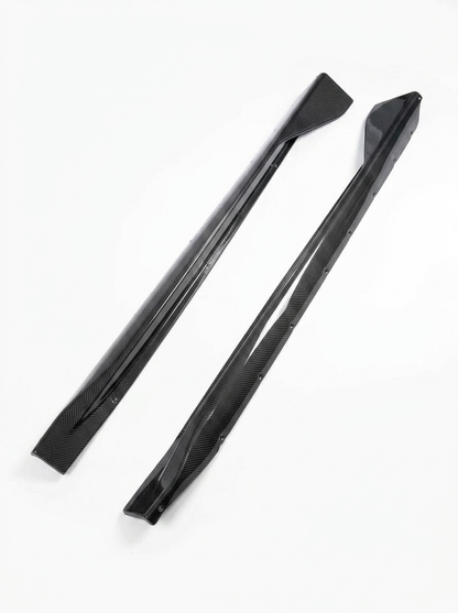 K2 Industries BMW 3/4 Series G80 G81 G82 G83 MP Style carbon fiber side skirts installed on a 2019-2024 model.