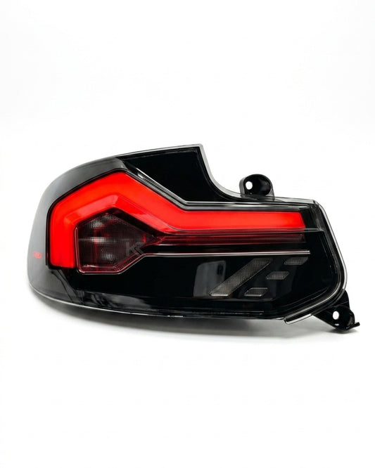 BMW 2-Series F22 F23 M2 F87 220i 225i F44 smoked LED tail lights by K2 Industries, showing sleek vehicle rear lighting.