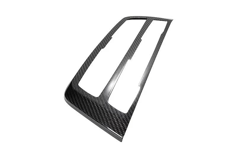 BMW 3 Series F30 carbon fiber radio cover trim from K2 Industries, interior accessory with a sleek, high-gloss carbon fiber finish.