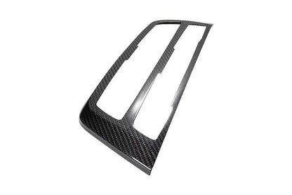 BMW 3 Series F30 carbon fiber radio cover trim from K2 Industries, interior accessory with a sleek, high-gloss carbon fiber finish.