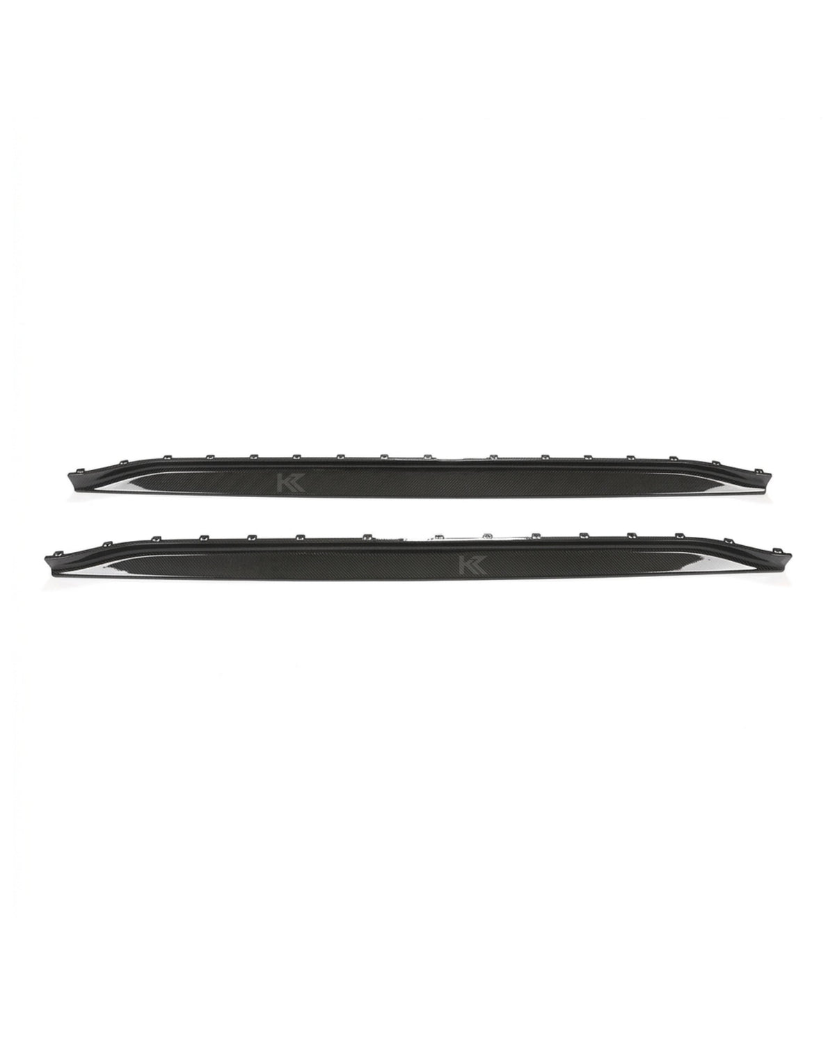 BMW M3 Competition G80 carbon fiber side skirts from K2 Industries, showcasing sleek dry carbon fiber design and aerodynamic styling.