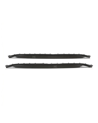 BMW M3 Competition G80 carbon fiber side skirts from K2 Industries, showcasing sleek dry carbon fiber design and aerodynamic styling.