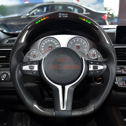 Vekto real carbon fiber LED steering wheel for BMW M3 F30, F80, F82, F87, F32, F36 models, non-heated, close-up view of steering wheel.