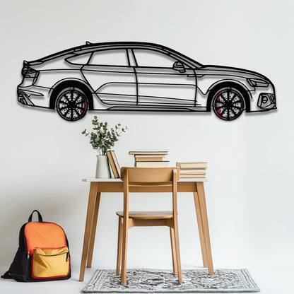 Audi RS5 Metal Car Wall Art with Rotating Wheels - Performance Sportback Silhouette Decor - Interactive Automotive Wall Art - KAFMEKA097