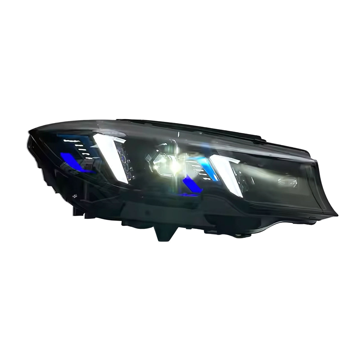 K2 Industries 2019+ BMW 3 Series G20 G28 Snake Eye Style Sequential LED Headlights, front view showing LED daytime running lights