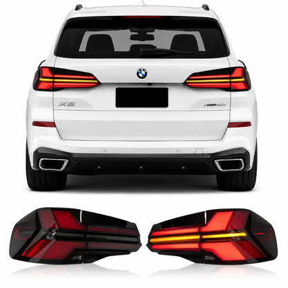 Vekto LED taillights for BMW X5 G05 2019-2023, showcasing sleek red and clear tail light lenses with integrated turn signals.
