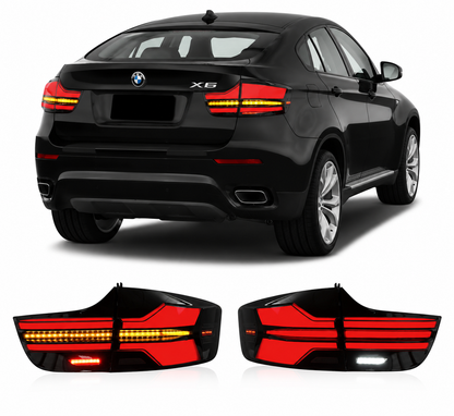 BMW X6 E71 G05 style LED taillights by Vekto, showing sleek red and clear lens design for 2008-2014 models.