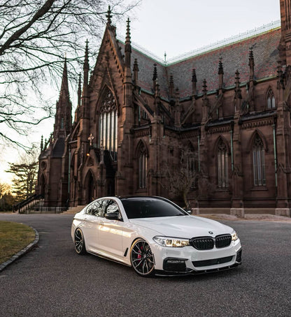 BMW 5 Series G30 G31 G38 CSL Vibrant DRL Module by K2 Industries installed in a vehicle, showing bright daytime running lights.