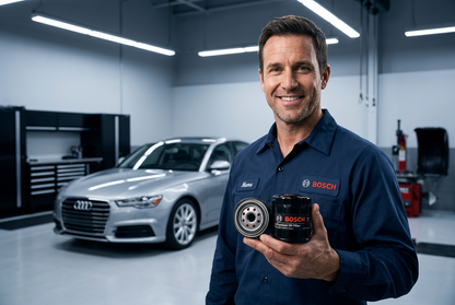 Bosch engine oil filter 3441 for Audi, VW, Porsche, shown in image. Durable automotive oil filter by WorldPac.