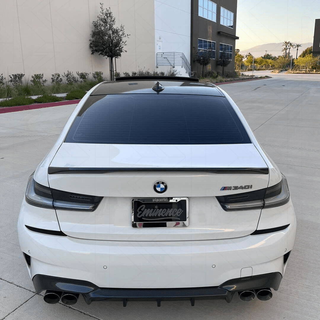 BMW 3 Series G20 G28 G80 M3 OEM style clear LED tail lights by K2 Industries, showing sleek, modern automotive lighting design.
