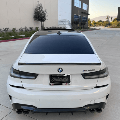 BMW 3 Series G20 G28 G80 M3 OEM style clear LED tail lights by K2 Industries, showing sleek, modern automotive lighting design.