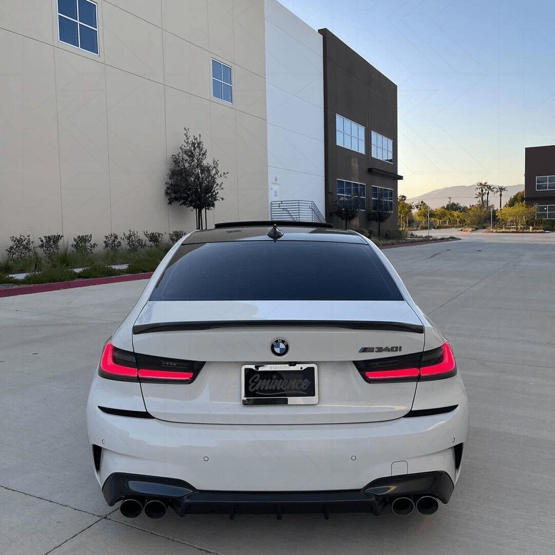 BMW 3 Series G20 G28 G80 M3 OEM style clear LED tail lights by K2 Industries, showing sleek, modern rear lighting design.