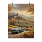 Vintage 1957 BMW 507 Roadster Poster | Autumn Vineyard Castle Valley Wall Art | Impressionist European Classic Sports Car Fine Art Paper Print